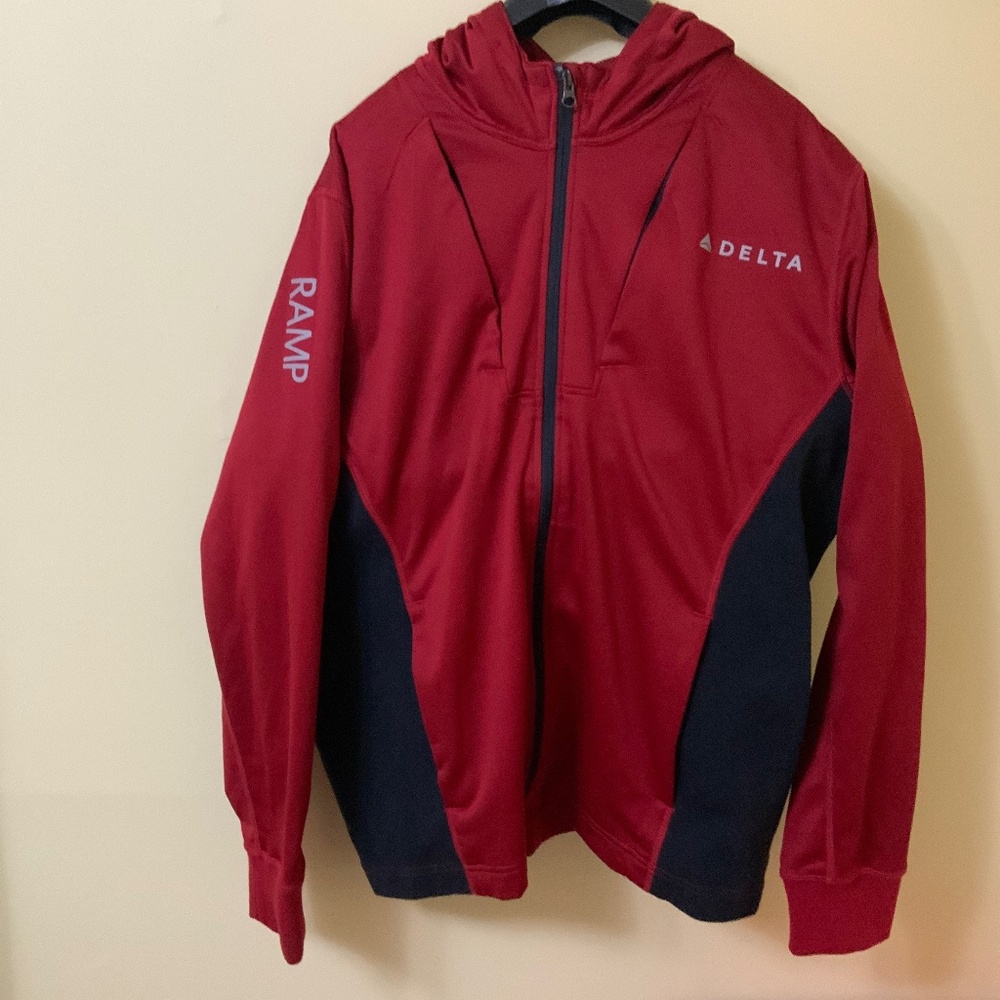 Delta Airlines Lands End Full Zip Hoodie Sweatshirt Size L Ramp w/4zipper pocket